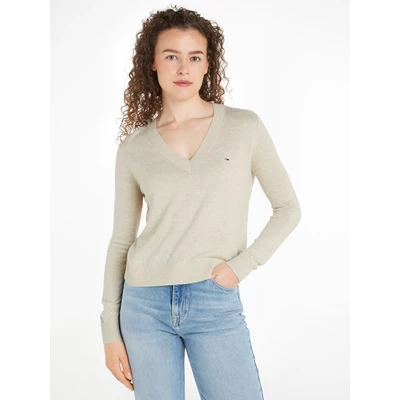 Abbildung von Tommy Jeans Strickpullover &quot;TJW ESSENTIAL VNECK SWEATER EXT&quot;, mit Logostickerei