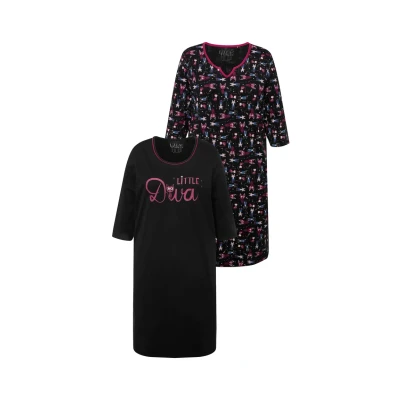 Abbildung von Ulla Popken Sleep TEES 2 PACK Nachthemd, Damen, Größe: 42/44, Black