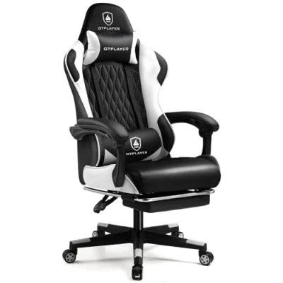 Abbildung von GTPLAYER Gaming Stuhl, Gamer Ergonomischer Bürostuhl mit Fußstütze verstellbare Lenden und Kopfkissen, Chair Gepolstert, Sessel 150 kg Belastbarkeit weiß