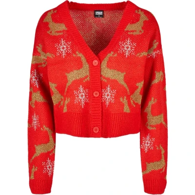 Abbildung von Urban Classics Oversized Christmas Strickjacke, Damen, Größe: Medium, Red/gold