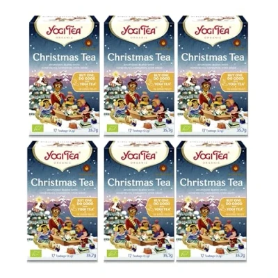 Abbildung von Yogi Tea, Christmas Ayurvedischer Bio Kräutertee, Mischung aus Honigbusch, Zimt und Sternanis, Tee 6er Pack, 6x17 Beutel (102 Teebeutel insgesamt), ideal als Geschenk