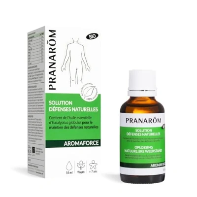 Abbildung von PRANARÔM Aromaforce Lösung für natürliche Abwehrkräfte Synergie mit ätherischen Ölen 100% Bio erhält die Immunität 30 ml