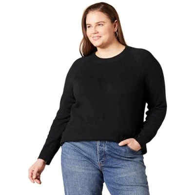 Abbildung von Amazon Essentials Damen Soft Touch Langarmpullover mit Rundhalsausschnitt in klassischer Passform, Schwarz, M