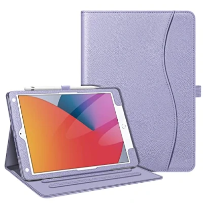 Abbildung von Fintie Schutzhülle für iPad 9. / 8. 7. Generation (2021/2020/2019) 10,2 Zoll [Eckenschutz] Multi Winkel Standabdeckung mit Tasche und Stifthalter, automatische Schlaf /Weckfunktion, Lila