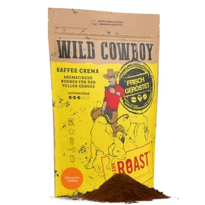 Abbildung von Blank Roast Wild Cowboy Kaffee gemahlen für Filter 1kg mit Hickoryholz geröstet Ganze Kaffeebohnen aus Brasilien &amp; Uganda 100% Arabica Blend schokoladigen Nuancen säurearm