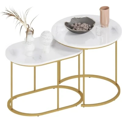Abbildung von SogesHome Satztische fürs Wohnzimmer 2er Set Couchtisch Beistelltisch Sets Wohnzimmertisch Nachttisch Satztisch Pflanztisch mit Metallgestell, einfacher Aufbau