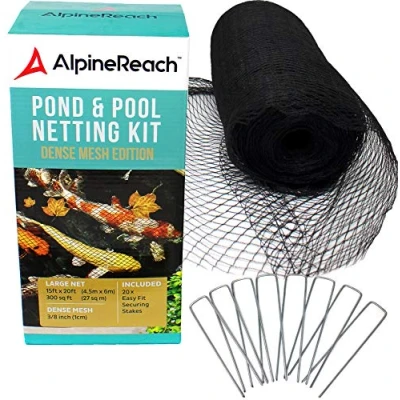Abbildung von AlpineReach 4,5m x 6m Teichnetz &amp; Erdanker aus Stahl feinmaschig (10x10mm) Vogelschutznetz Vogelnetz, Netz für Blätter, Schützt Koifische vor Blaureihern, Vögeln UV eständig Schwarz Wiederverwendbar