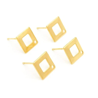 Abbildung von Vintageparts DIY Ohrstecker Quadrat aus 304 Edelstahl in goldfarben 4 Stück zum Schmuck selber basteln