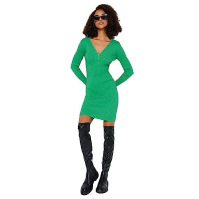 Abbildung von Trendyol Women&#039;s Damen Gerade Mini Lange Ärmel Tag Nacht Schlank Kleid Dress, Green, S