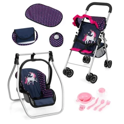 Abbildung von Puppenbuggy Set mit Zubeh&ouml;r &ndash; Puppenwagen Umh&auml;ngetasche