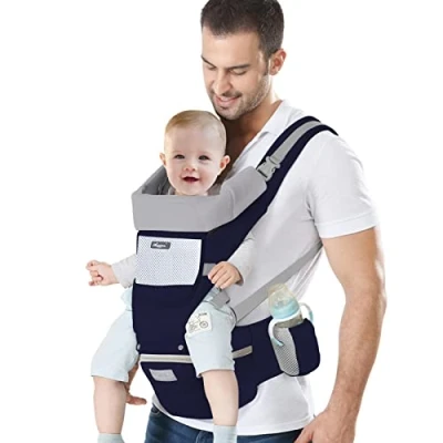Abbildung von IULONEE Neugeborene Babytrage Baby Carrier Ergonomisch mit Hüftsitz Multifunktional Kindertrage Dorsal Ventral Babyrückentragen für Kleinkinder 3 Monate bis Jahre (3 20kg) Dunkel Blau