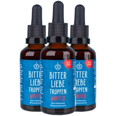 Abbildung von BitterLiebe® Bitterstoffe Tropfen 50ml Limited Winter Edition 3er Set I winterliche Bittertropfen aus Die Höhle der Löwen Hildegard von Bingen, Bitterkräuter