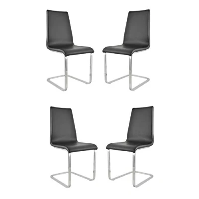 Abbildung von Tommychairs 4er Set Freischwinger Stühle BERLIN mit hochfestem rechteckigem Freischwingergestell aus Stahl und Sitzflaeche mehrschichtigem Holz gepolstert schwarzem Kunstleder bezogen