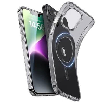 Abbildung von ESR für iPhone 14 Hülle und 13 Hülle, klares Silikon Case mit MagSafe, stoßfeste dünne Abdeckung, vergilbungsbeständige transparente TPU Handyhülle, Zero Serie, Schwarz