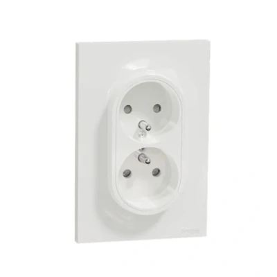 Abbildung von Schneider Electric S521089 Doppelsteckdose mit Erdung 2P+T Odace 230V weiß