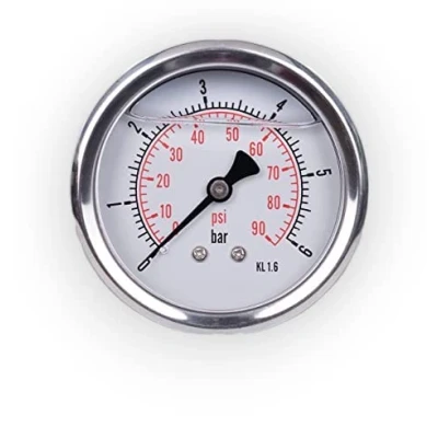 Abbildung von Manometer Glycerin axialer Anbindung Edelstahl IP65 63mm mit Rückanschluss 1/4 (0 6 bar)