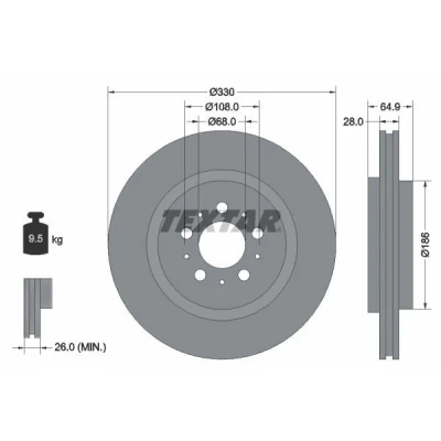 Abbildung von TEXTAR PRO 92178303 Bremsscheibe 330 28 05/10 108 innenbelüftet beschichtet ohne Radbefestigungsbolzen, Radnabe VOLVO: V70 2, S60 I
