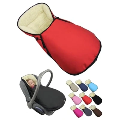 Abbildung von Fußsack für Babyschale [Winterfußsack] Kinderautositz kompatibel mit Maxi Cosi Babyschalen Gruppe 0+ Lammwolle Sitzauflage verstellbar (rot)