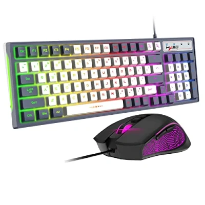 Abbildung von Kabelgebundene RGB Gaming Tastatur und Maus, Kombination aus 96 Tasten, 26 Anti Ghosting, 8 Chroma LED Hintergrundbeleuchtung,mechanische Haptik, PC, verstellbare 3600 dpi, Maus