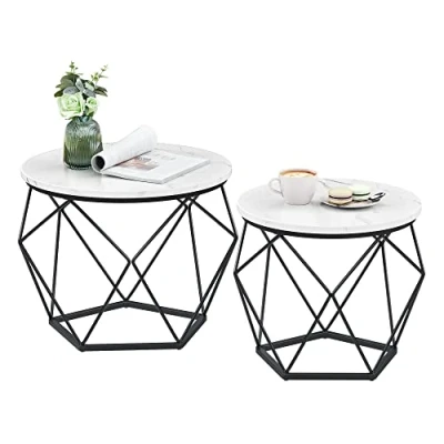 Abbildung von VASAGLE Couchtisch rund, 2er Set, Wohnzimmertisch, Beistelltisch, modern, abnehmbare Tischplatte, für Wohnzimmer, marmorweiß tintenschwarz LCT041W59