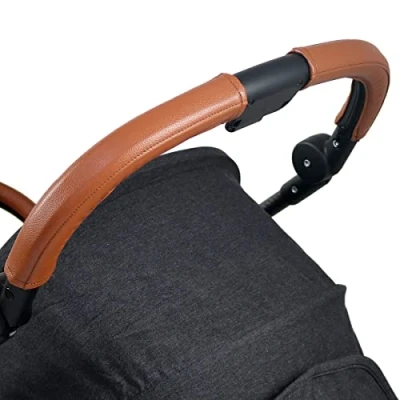 Abbildung von gogolotom PU Leder Griffabdeckung, kompatibel mit Cybex Melio Carbon Kinderwagen, Kinderwagen Buggy, Stoßstange, Armlehnenbezug, Zubehör (für Mama Griff, braun)