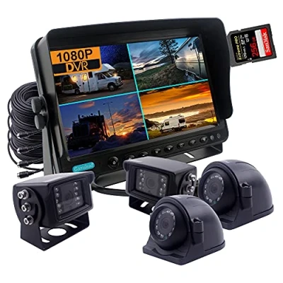 Abbildung von CAMSLEAD 9 Zoll Bildschirm 1080P Rückfahrkamerasystem, eingebauter DVR Recorder, Quad Split Bildschirm, Automonitor + 2X Rückfahrkameras Seitensicherung für Wohnmobilanhänger LKW Anhänger