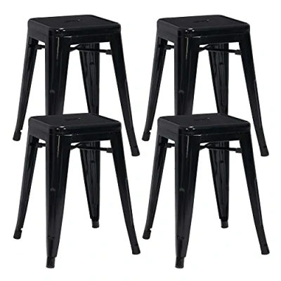 Abbildung von Duhome Metall Hocker 46cm Barhocker 4er Set, Sitzhöhe Tresenhocker, Stapelbar Eisen Bistrohocker im Industry Design, Schwarz