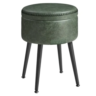 Abbildung von VASAGLE EKHO Kollektion Sitzhocker, Sitzbank mit Stauraum, Sitztruhe, Kunstleder, Nähte, Mid Century Modern Stil, modern, rund, Stahlbeine, bis 150 kg belastbar, waldgrün LOM005C01