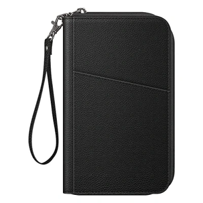 Abbildung von Fintie Reisepasshülle, Reisebrieftasche für Familie 46, RFID blockierend, Reisedokumenten Organizer, Clutch Reisepässe, Visitenkarten, Kreditkarten, Bordkarten, Schwarz