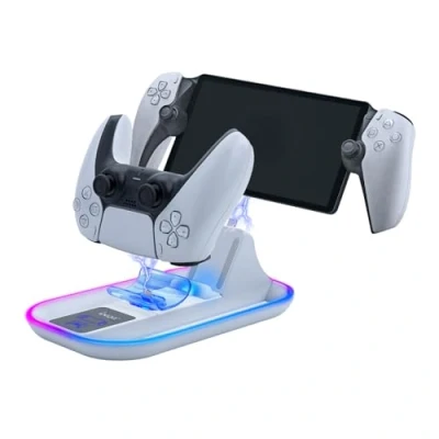Abbildung von Mcbazel Ladestation für PS Portal Remote Player/PS5 Controller, Controller Ladegerät mit RGB Licht