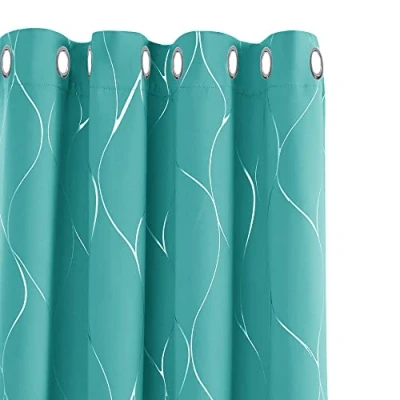 Abbildung von Deconovo Verdunkelung Gardinen thermo gegen Kälte Thermogardine Hitzeschutz dicke Kälteschutz, Blickdicht Ösenvorhang, Schlafzimmer Thermogardinen, 183x132 cm(HöhexBreite), Türkis, 2er Set