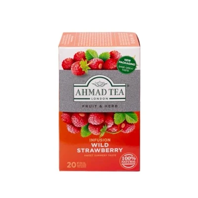 Abbildung von Ahmad Tea Wild Strawberry Früchte und Kräutertee ohne Koffein Erdbeer Einzeln Verpackte, Aromaversiegelte Teebeutel mit 2g Tee pro Portion 20 Band