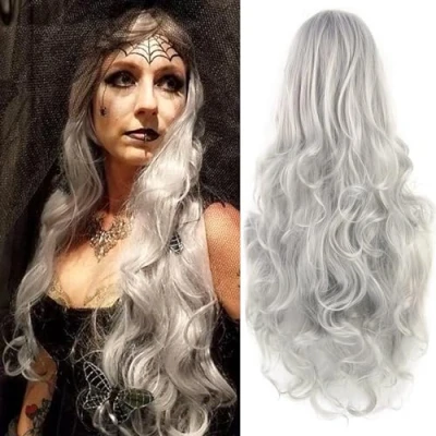 Abbildung von Colorfulpanda Rosa Perücke mit Pony Natürliches Synthetisches Haar Lange Gewellt Lockige Perücken für Frauen Mädchen Halloween Party kostüm Cosplay Tragen 32 Zoll 80cm,perucke damen pink