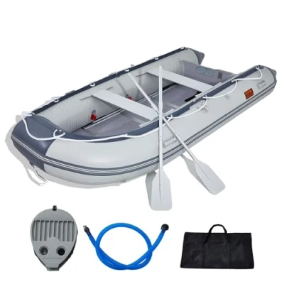 Abbildung von VEVOR Schlauchboot, 6 Personen Sportboot mit Heckspiegel, Marine Holzboden und Verstellbarer Aluminiumbank, 680 kg Aufblasbares Fischerbootfloß, Aluminiumruder, Luftpumpe Tragetasche