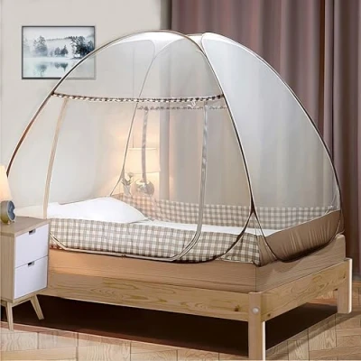Abbildung von Digead Moskitonetz Bett,Faltbares Bett moskitonetz, Tragbares Reise Doppeltür Moskito Campingzelt,120 x 200cm Brauner Rand