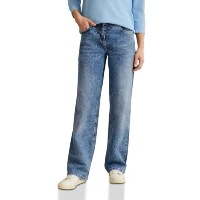 Abbildung von Cecil Glitzernde Jeans Straight Leg, Damen, Größe: 34x32, Blau