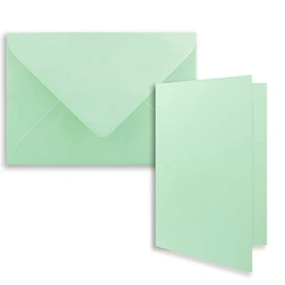 Abbildung von 75x DIN B6 Faltkarten Set mit Umschlägen in Mint 120 x 170 mm ideal für Einladungskarten, Hochzeit, Taufe, Kommunion, Konfirmation Marke: FarbenFroh