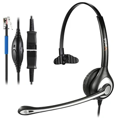 Abbildung von Wantek Telefon Headset RJ9 Monaural mit Noise Cancelling Mikrofon, Quick Disconnect, Call Center Kopfhörer für Plantronics M10 M12 Verstärker oder Cisco 7945 7960 Office IP Telefone(600QC1)