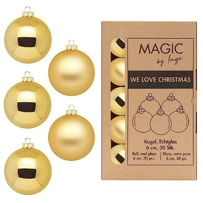 Abbildung von MAGIC by Inge Weihnachtsbaumkugel, Weihnachtskugeln Glas 6cm 30 Stück Inkagold