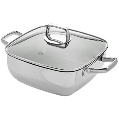Abbildung von Küchenprofi PISA Servierpfanne 6,5 L 28 x 10 cm Pfanne mit zwei Seitengriffen Edelstahl Für alle Herdarten inkl. Induktion Backofenfest bis 220C / Glasdeckel 180C