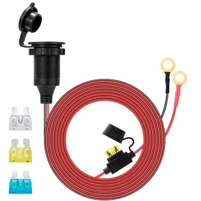 Abbildung von GUNGY Zigarettenanzünder Steckdose mit Verlängerungskabel 3 Meter 14AWG 12V/24V Buchse Verlängerung Wasserdicht 20A Sicherung für Auto Boot Motorrad
