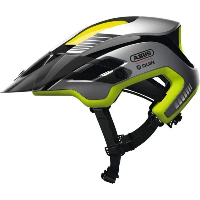 Abbildung von ABUS Montainbike Helm MonTrailer Quin Smarter Fahrradhelm mit Crash Erkennung und SOS Alarm System Unisex Gelb/Silber Matt, Größe L (58 61 cm)