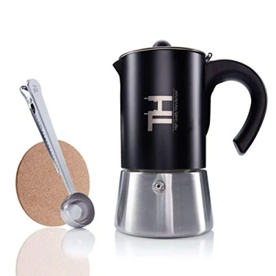 Abbildung von Thiru Espressokocher Induktion , Espressokanne Edelstahl, Edelstahl Filter, Premium Mokkakanne aus inkl. Toolset
