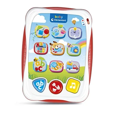 Abbildung von Clementoni Baby Mein erstes sprechendes Tablet, interaktives Tablet mit Licht und Sound für Kinder von 12 36 Monaten, elektronisches Lernspiel zum Lernen Zahlen, Buchstaben, Formen Verse der