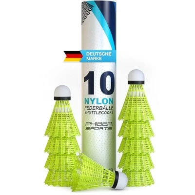 Abbildung von PHIBER SPORTS Badmintonball Federbälle Badminton Bälle Perfekte Spieleigenschaften (Ideal Für Anfänger, Familien und Profis Federball Speed draußen &amp; drinnen Gelb [10 Stück], 10 St)