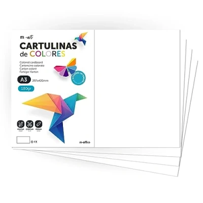 Abbildung von cartulina de Colores, A3, Folios colores 180gr, Bloc intensos, Ideal para Manualidades, Imprimir tus Documentos y Diseños Creativos · m office (100 Hojas, Blanco)