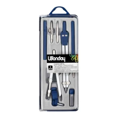 Abbildung von WONDAY Zirkel, 8 teiliges Set, Balluster Technik mit Linienzieher + Trockenspitze, 1 Universalring, Griff für Linienöffner, Metallschnurzieher, Etui Ersatzmine