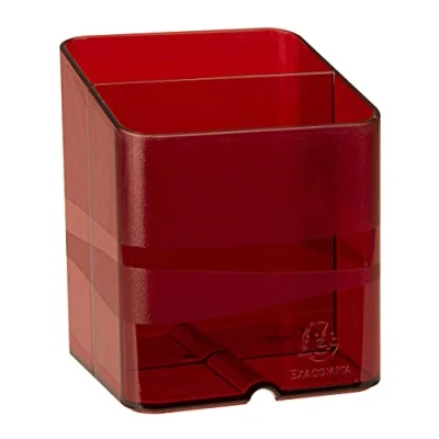 Abbildung von Exacompta 67724D 10er Pack Premium Stiftehalter Pen Cube mit 2 Fächern für mehr Ordnung auf dem Schreibtisch Stifteköcher Stiftebox Aufbewahrungsbox Organizer karminrot transluzent