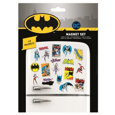 Abbildung von DC Comics Batman 19 teiliges Magnetset (Retro Design) Kühlschrankmagnete für Kühlschrank Dekoration oder Partytüten Offizieller Merchandise Artikel
