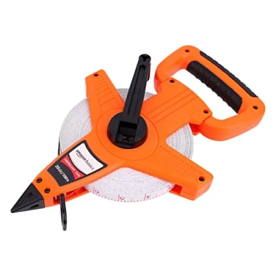 Abbildung von Amazon Basics Offenes Rollbandmaß, Glasfaser, 100 Fuß (30 m) , Skala, stoßfestes Gehäuse, Orange